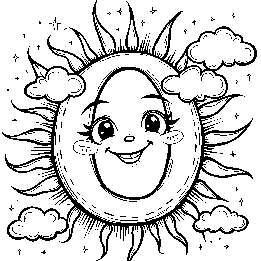 A weather-themed design with the letter O as a sunny sun