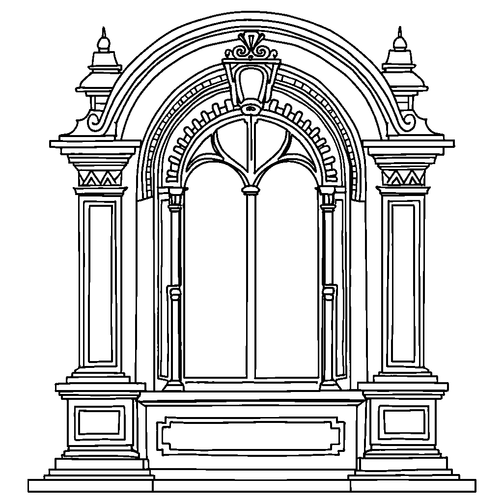 An architectural design with the letter O as an ornate window.