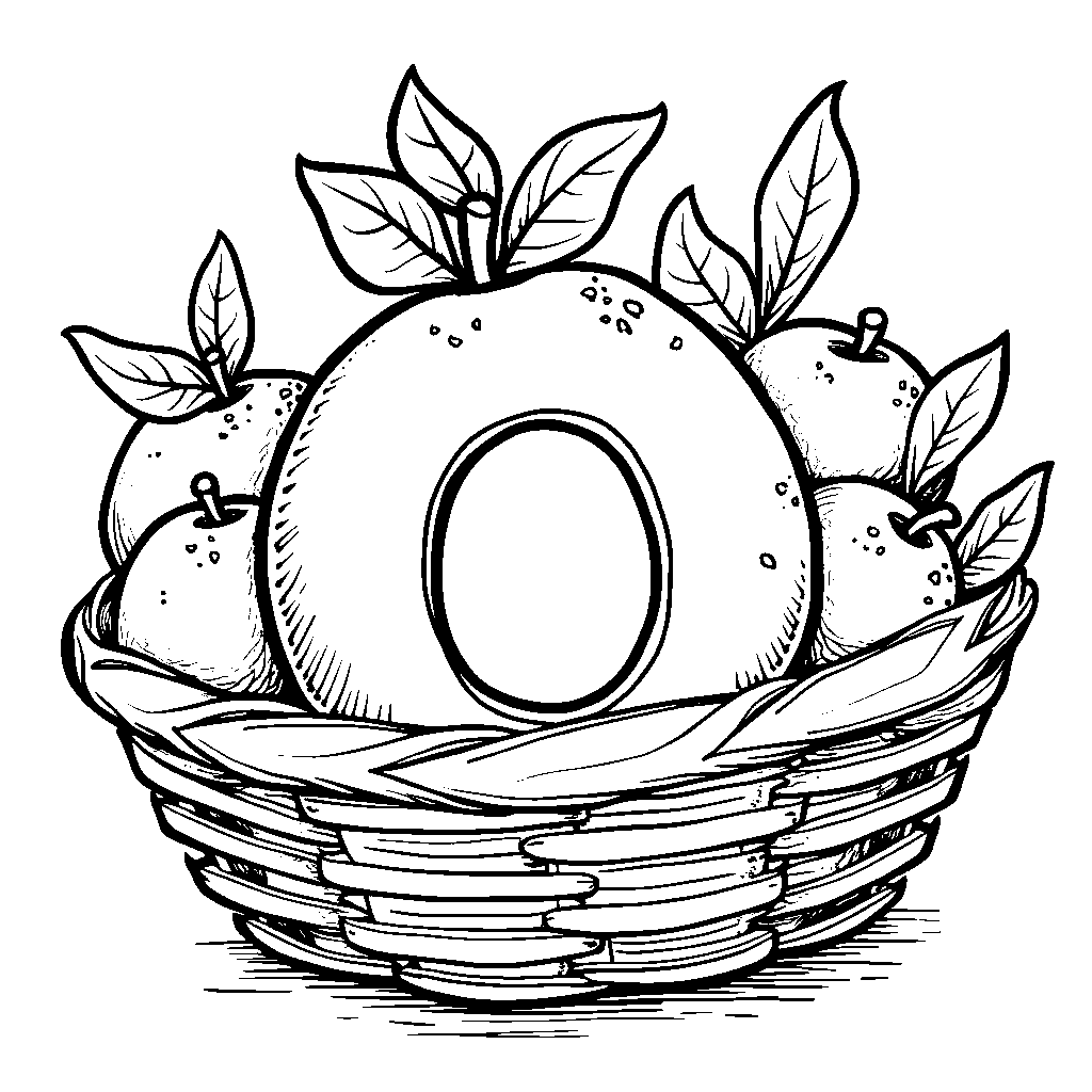 The letter O as a big, round orange in a fruit basket