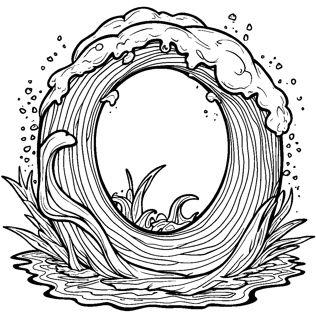 The letter O depicted as a magical ocean wave