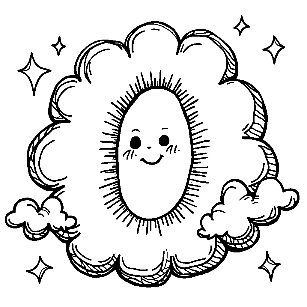 The letter O drawn as a big, fluffy cloud with a smiling face