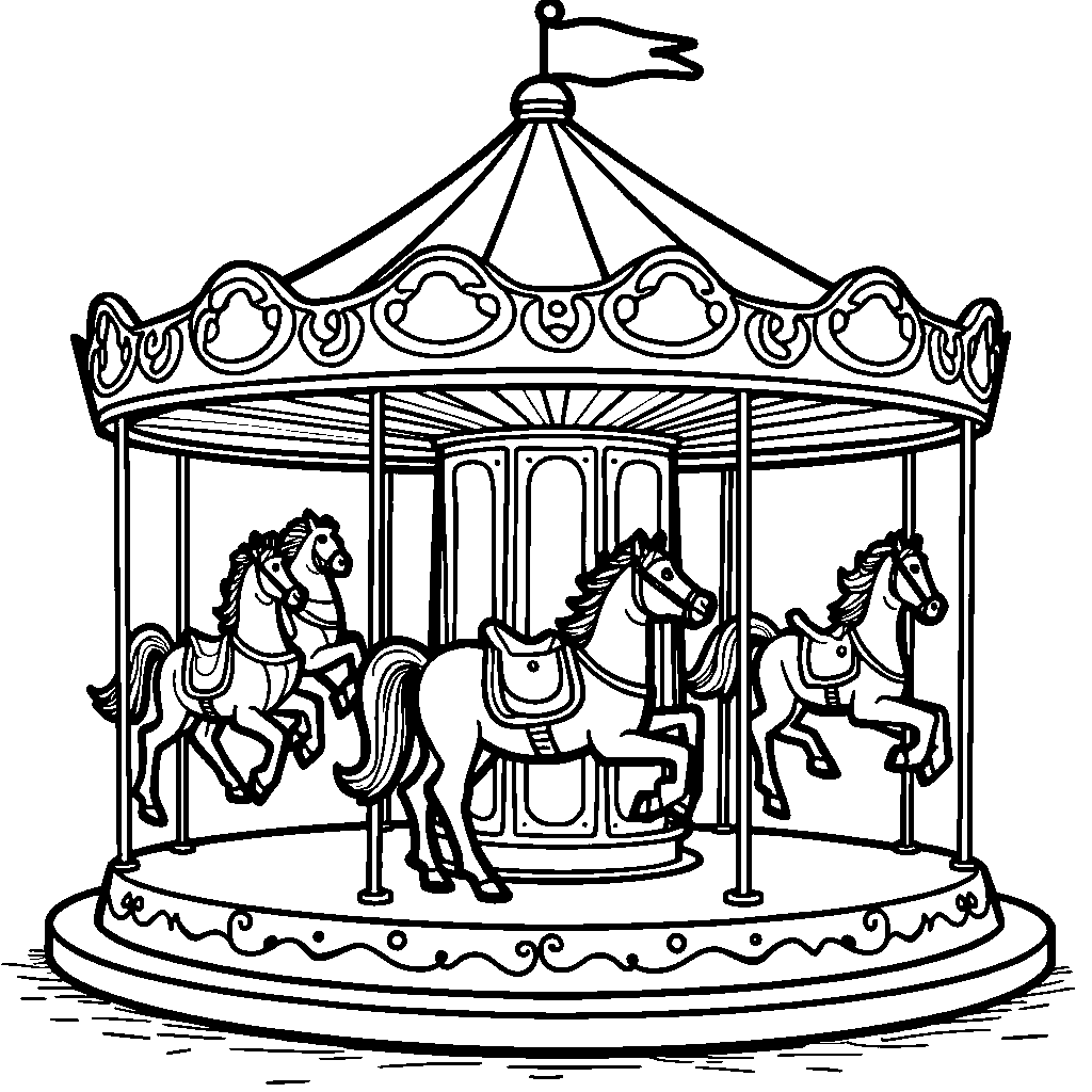 The letter O drawn as a merry-go-round with horses