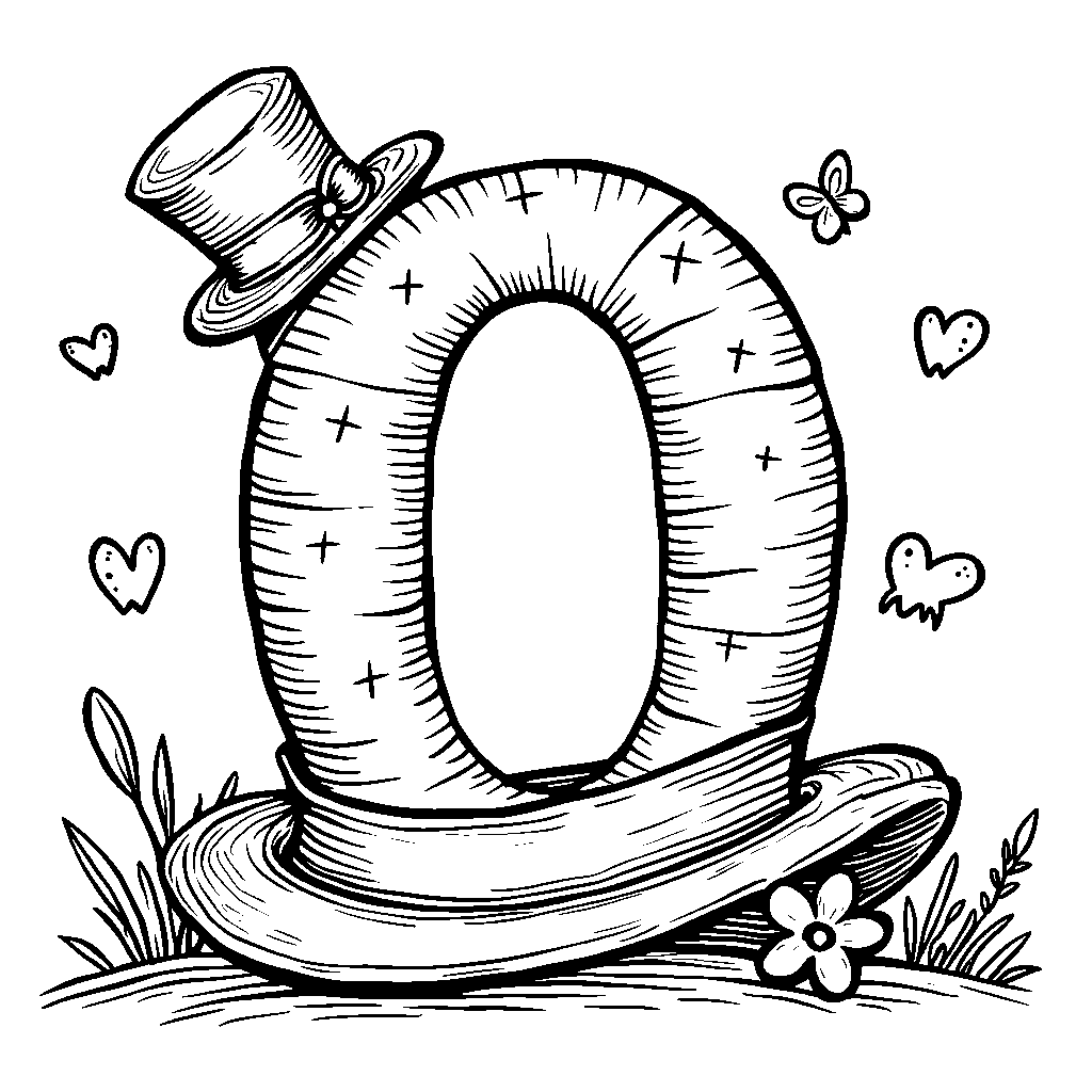 The letter O dressed up as a whimsical top hat