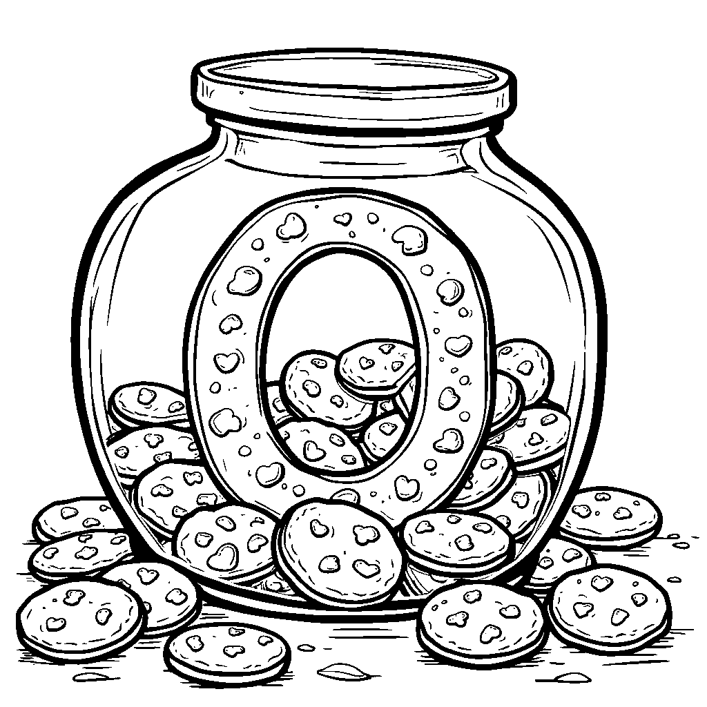 The letter O illustrated as a big, round cookie jar