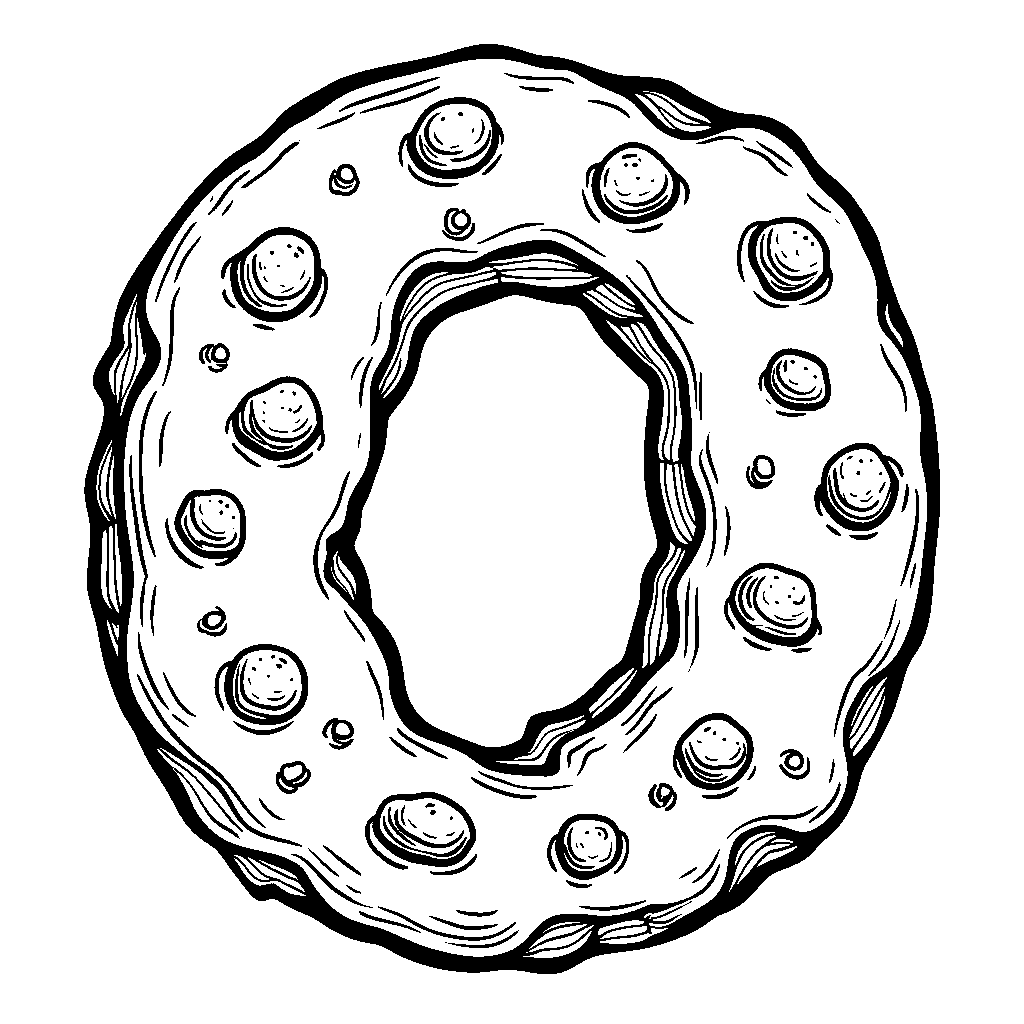 The letter O illustrated as a big, round cookie with chocolate chips.