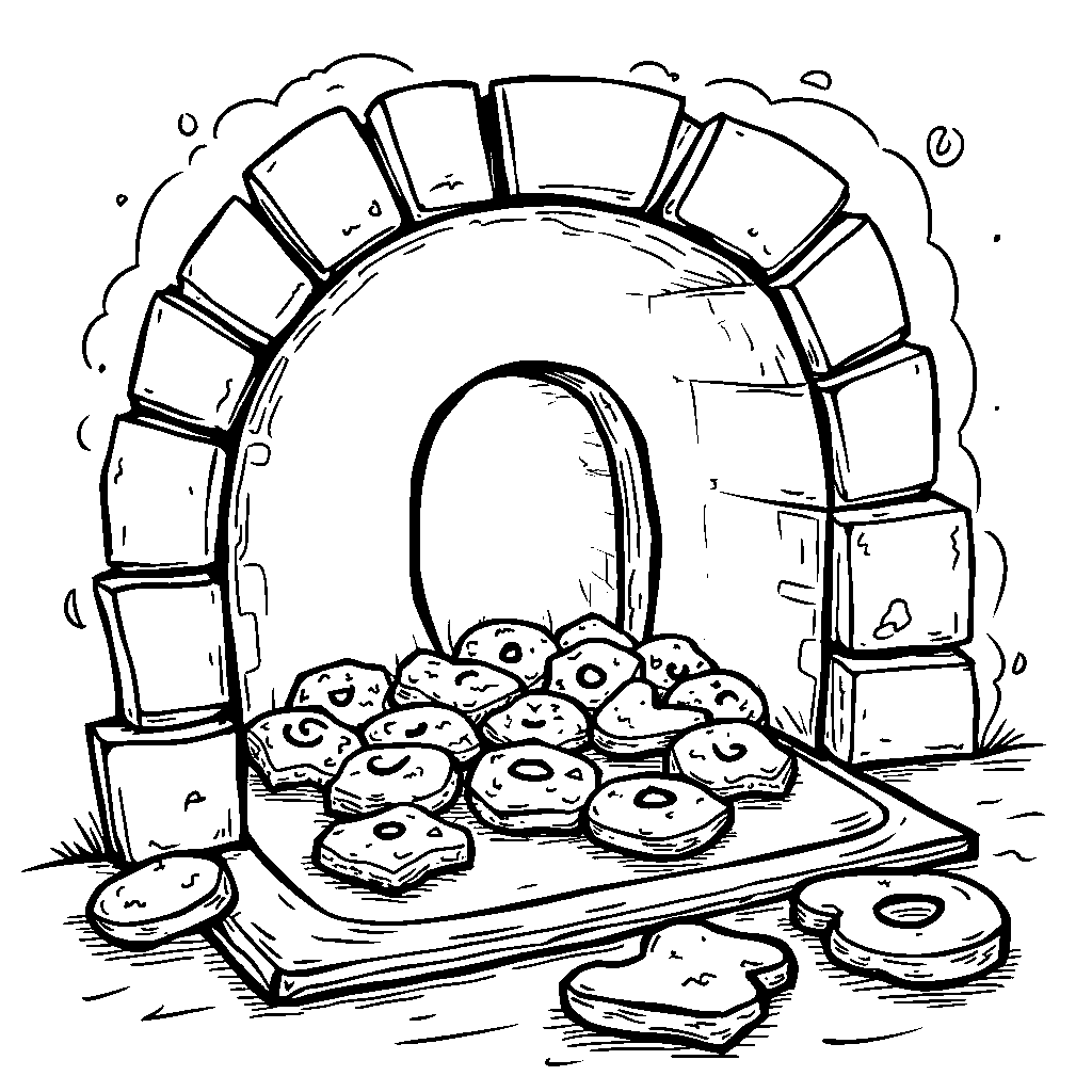 The letter O illustrated within a cozy oven, baking cookies.