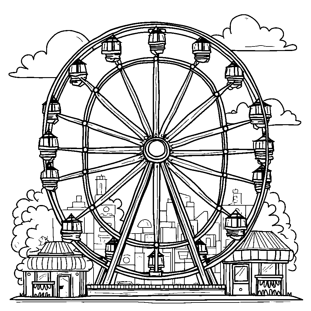 The letter O in a carnival setting as a Ferris wheel