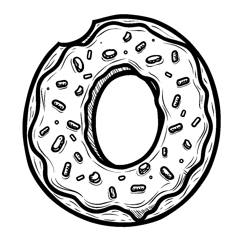 The letter O made out of donuts with sprinkles.