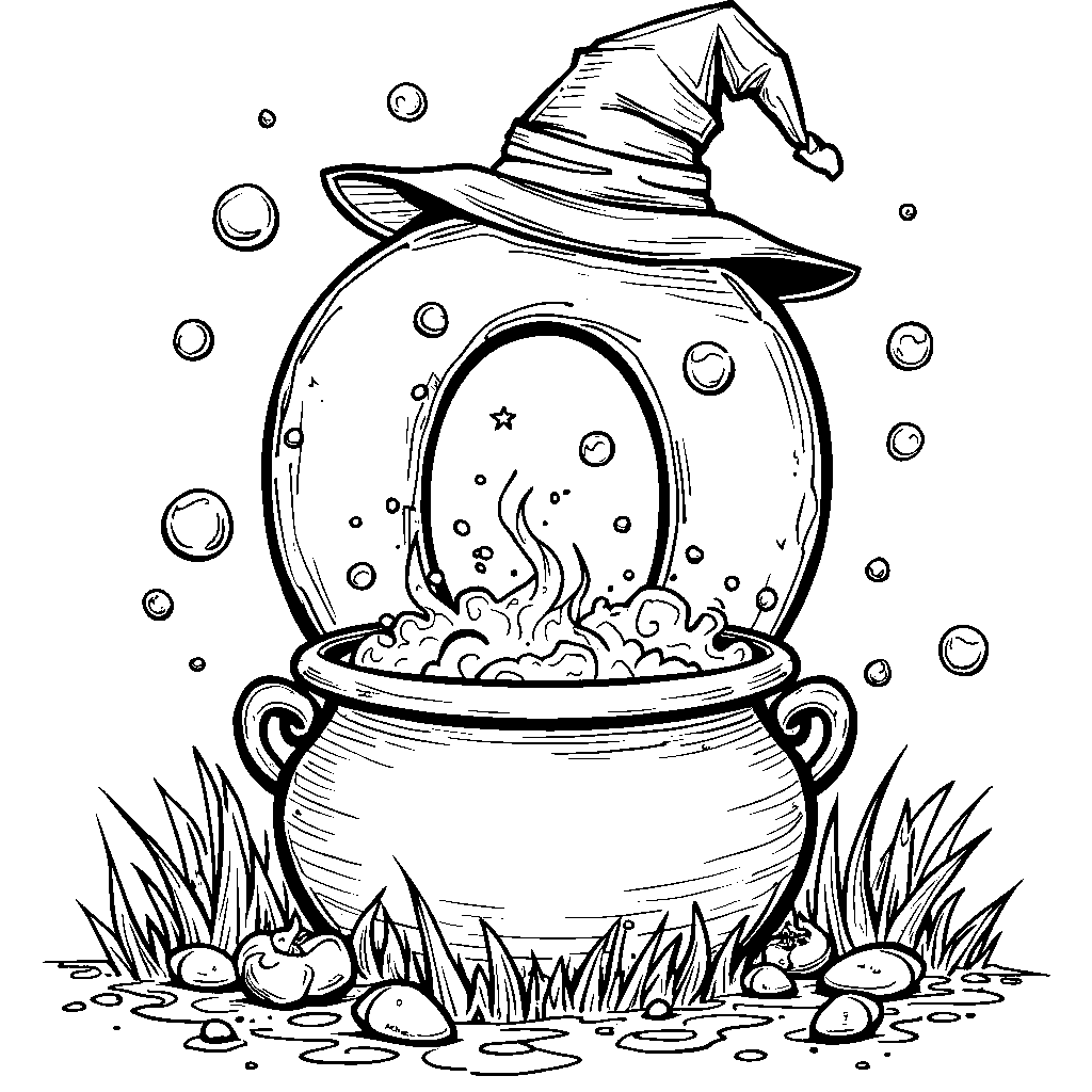 The letter O transformed into a bubbling cauldron for Halloween