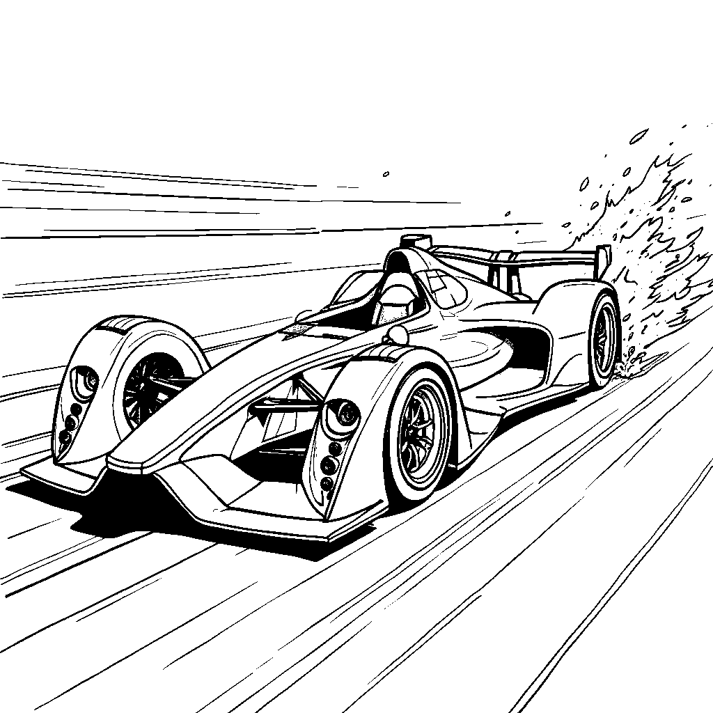 A sleek racing car shaped like the letter P speeding away.