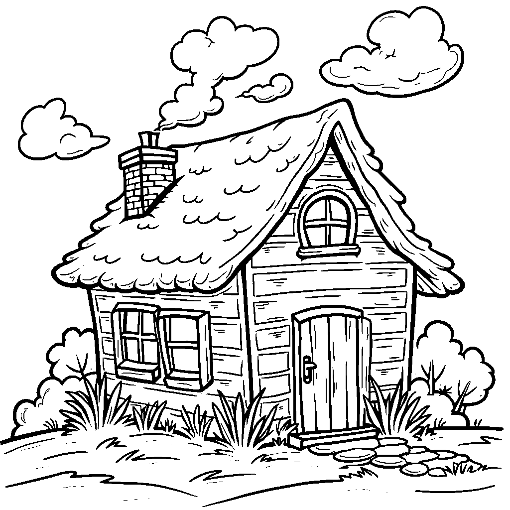 The letter P as a cozy little house with smoke coming from the chimney