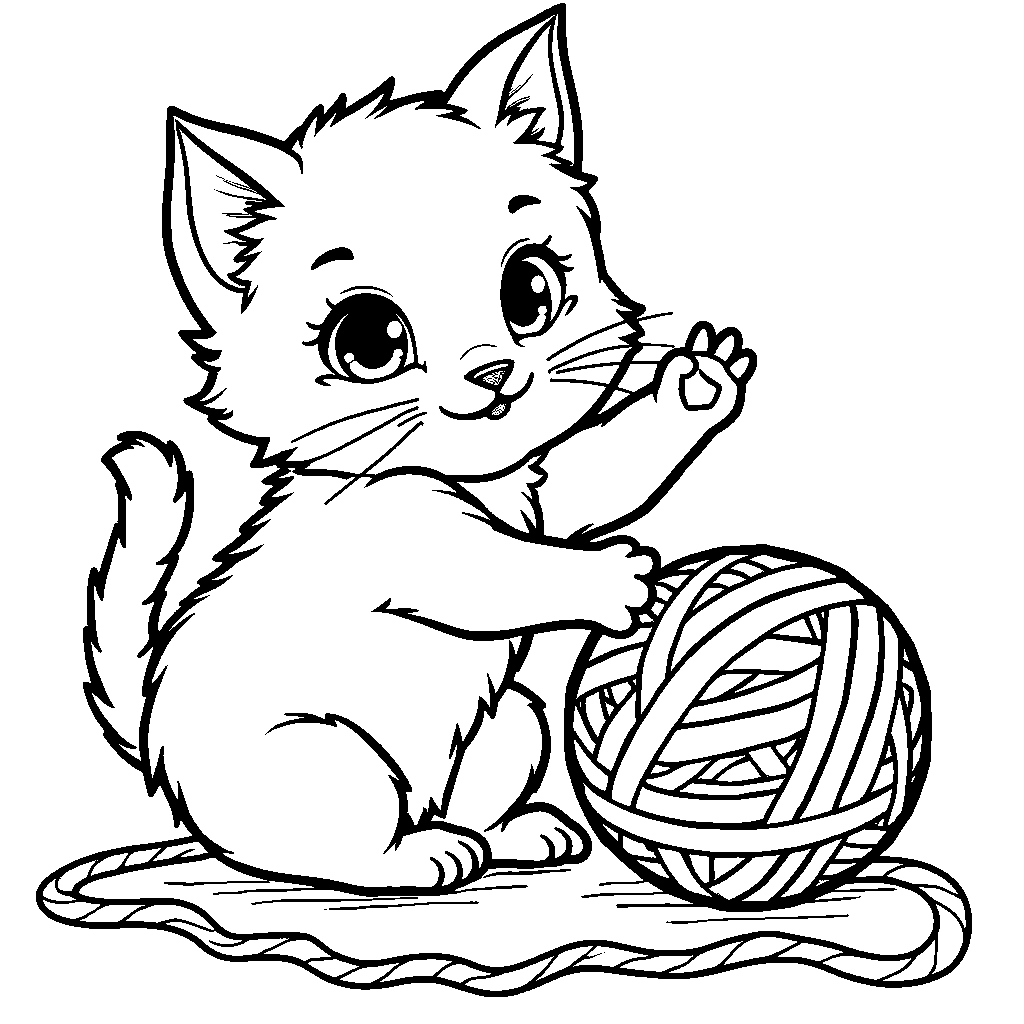 The letter P as a playful kitten tumbling over a ball of yarn