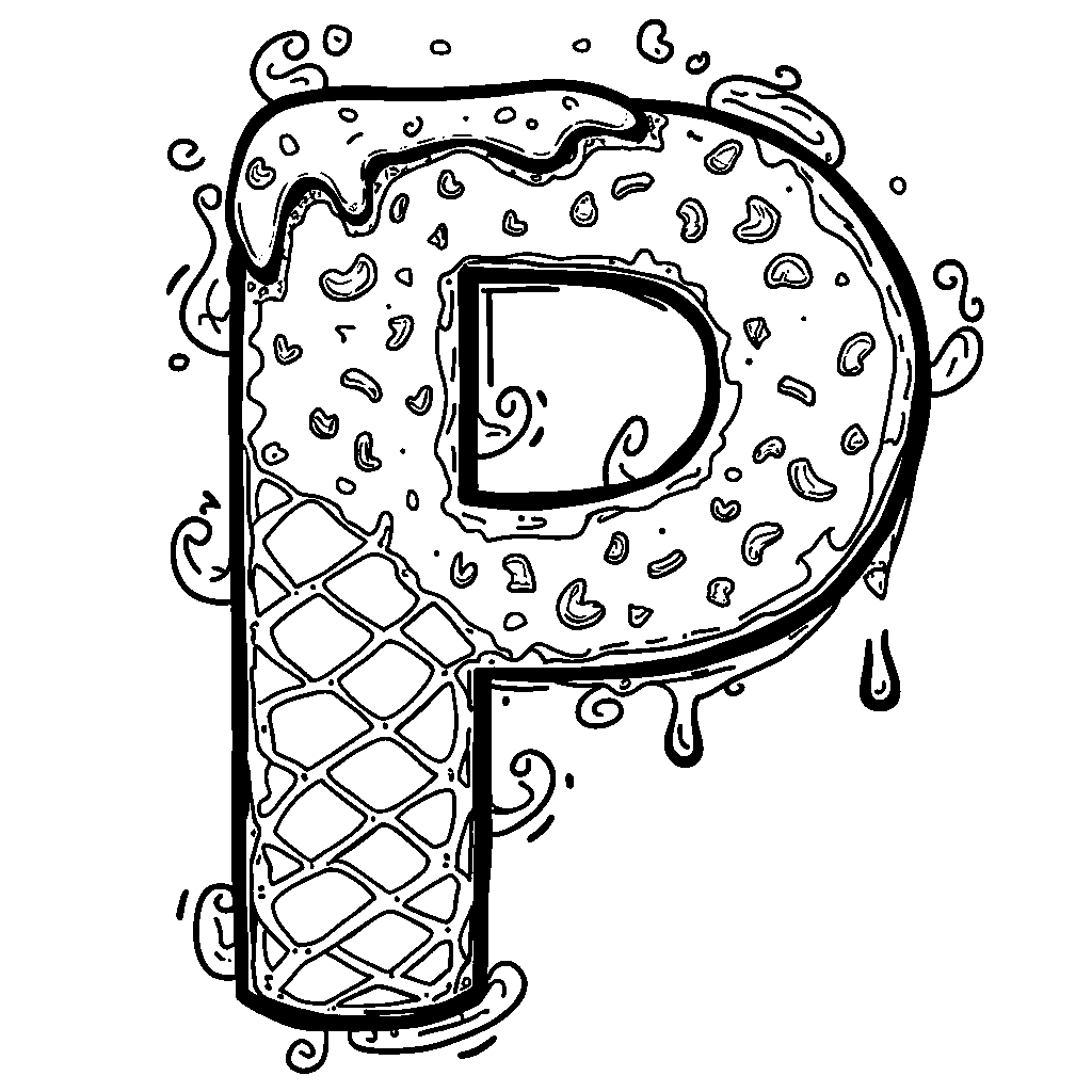 The letter P as an ice cream cone dripping with colorful sprinkles