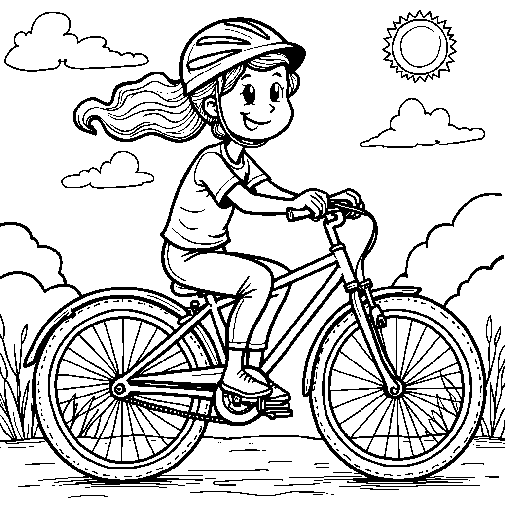 The letter P riding a bicycle on a sunny day