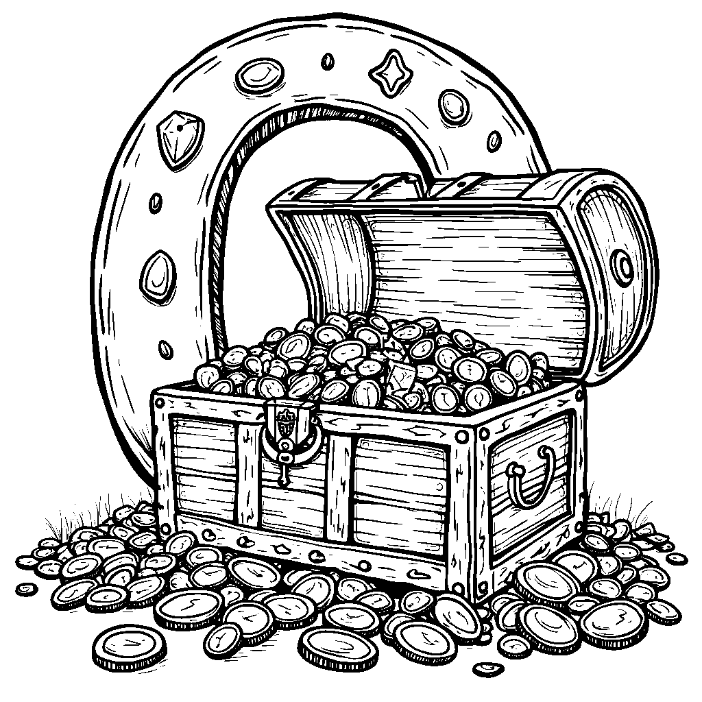 A letter Q as a treasure chest filled with jewels and gold coins