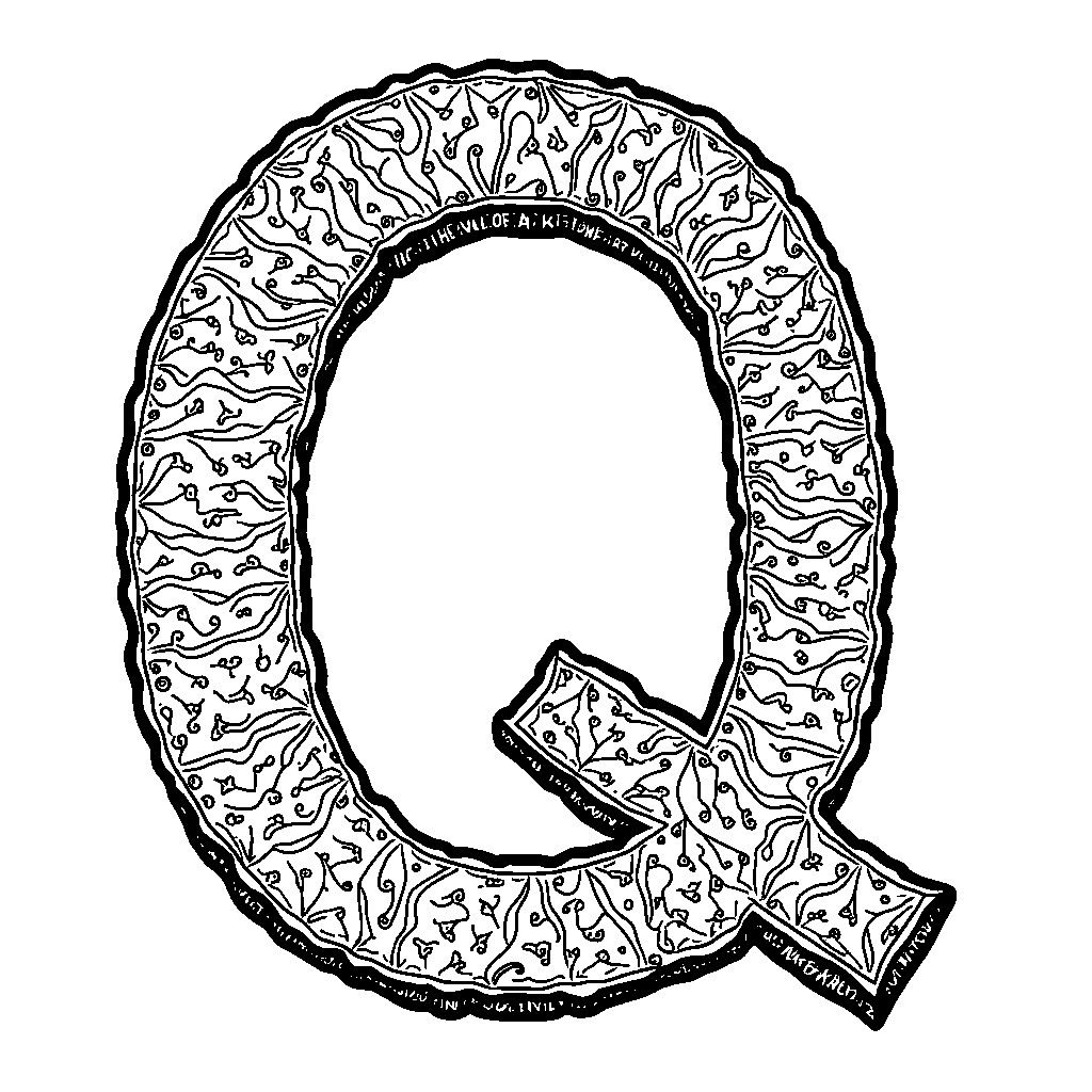 A letter Q made of quilt patterns and various textures