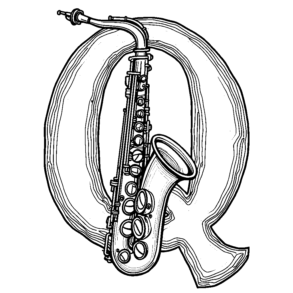 A letter Q shaped like a musical instrument, like a saxophone