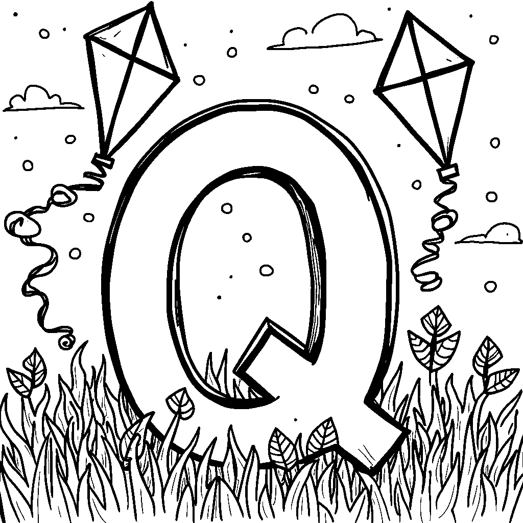 A letter Q surrounded by colorful and inviting kites in the sky