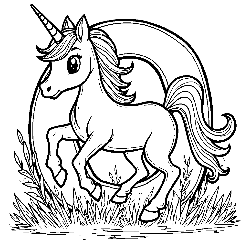 The letter Q illustrated with a magical unicorn prancing around it