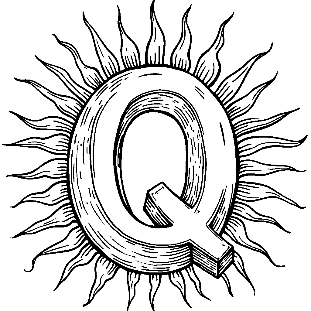 The letter Q integrated with a sunburst and rays of sunshine