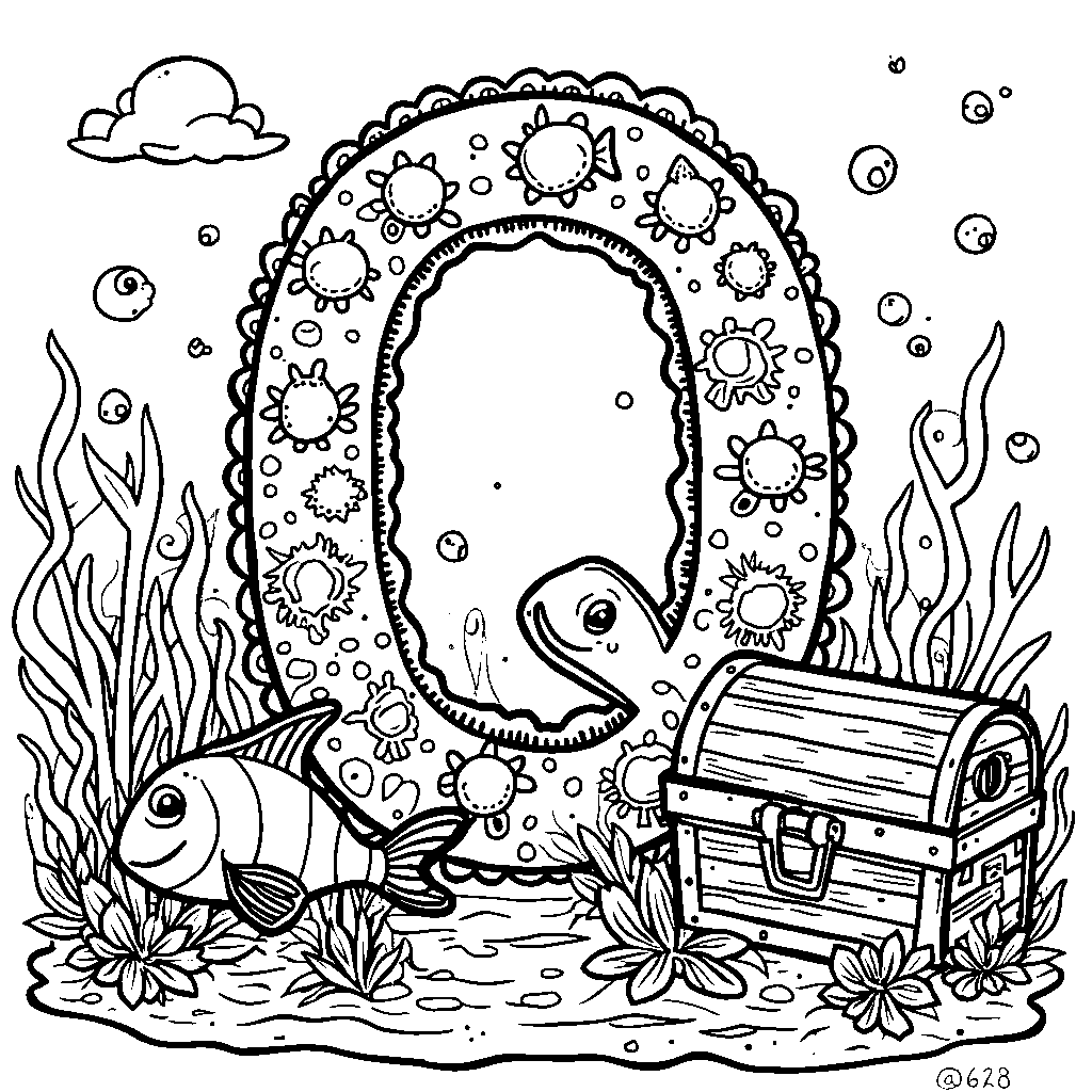 The letter Q surrounded by playful fish in an underwater scene