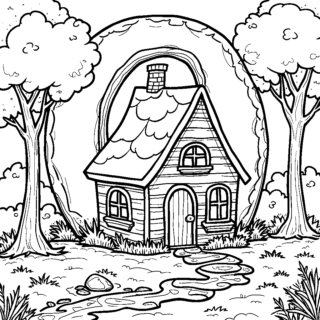 The letter Q transformed into a cozy little cottage in the woods