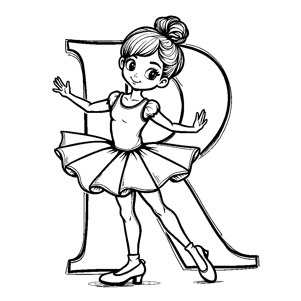 A letter R depicted as a dancing ballerina