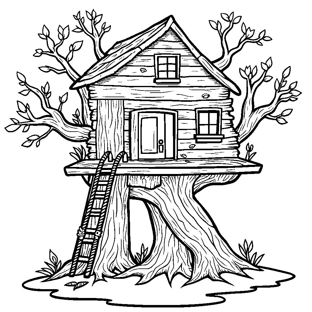 A letter R drawn as a whimsical treehouse