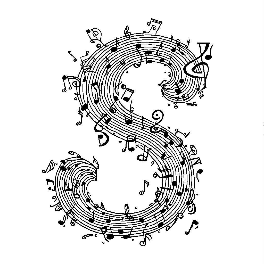 A musical scene with the letter S made of swirling notes