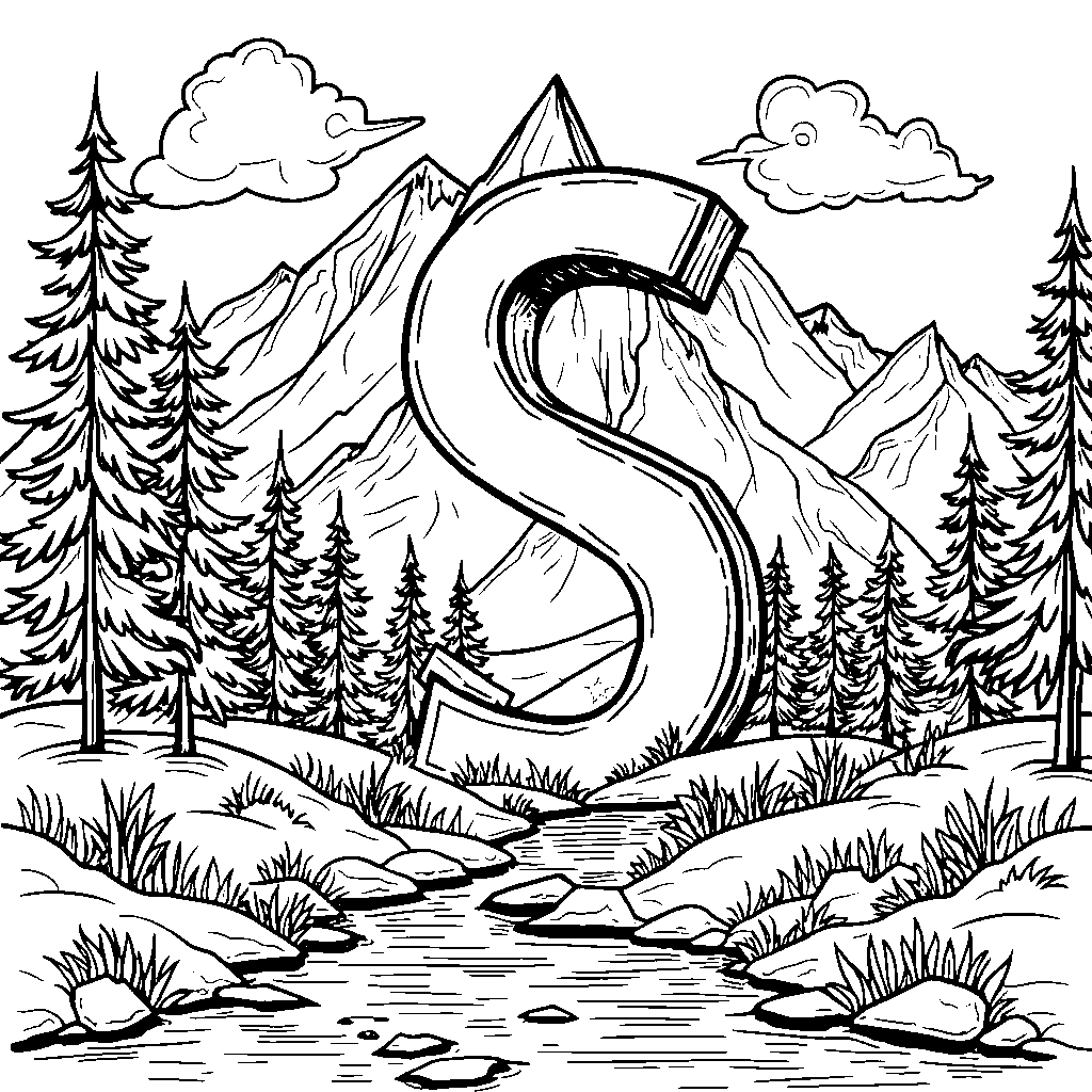 A scenic mountain range with the letter S as a summit