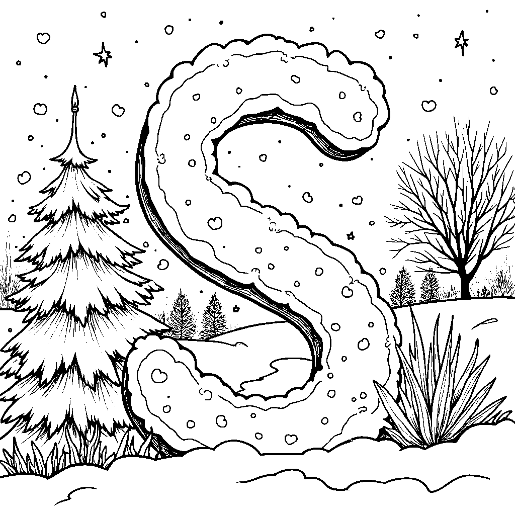 A snowy landscape with the letter S as a snow drift