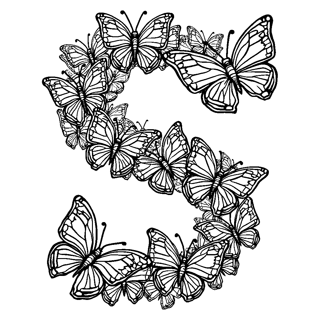 Colorful butterflies forming the shape of the letter S.