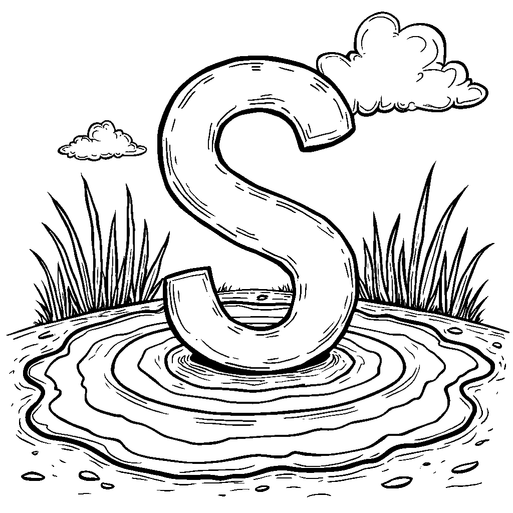 The letter S creating ripples in a puddle