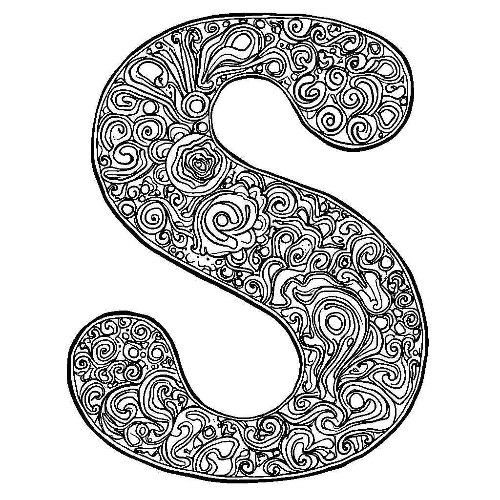 The letter S surrounded by patterns of dots and swirls