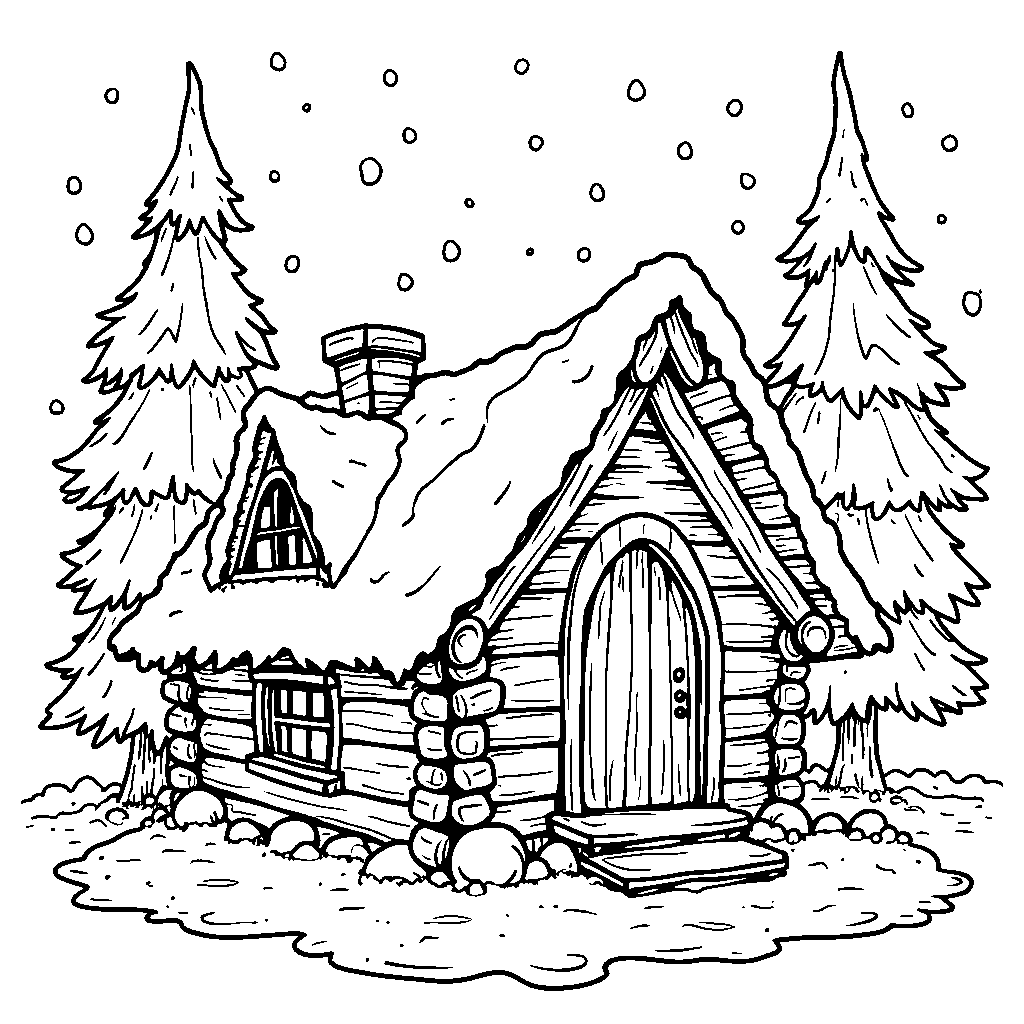 A letter U turned into a cozy hut in a snowy setting