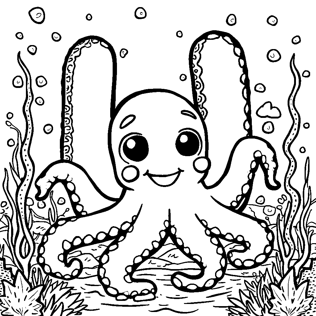 The letter U as a friendly underwater sea creature, like a smiling octopus