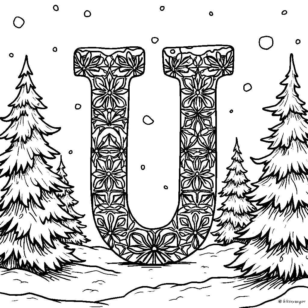 The letter U created with snowflakes, showcasing a winter scene