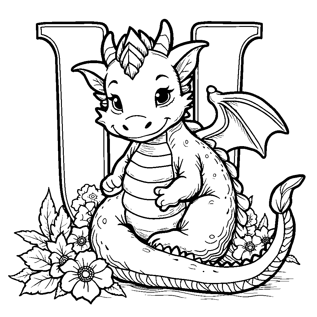 The letter U with a friendly dragon resting atop it