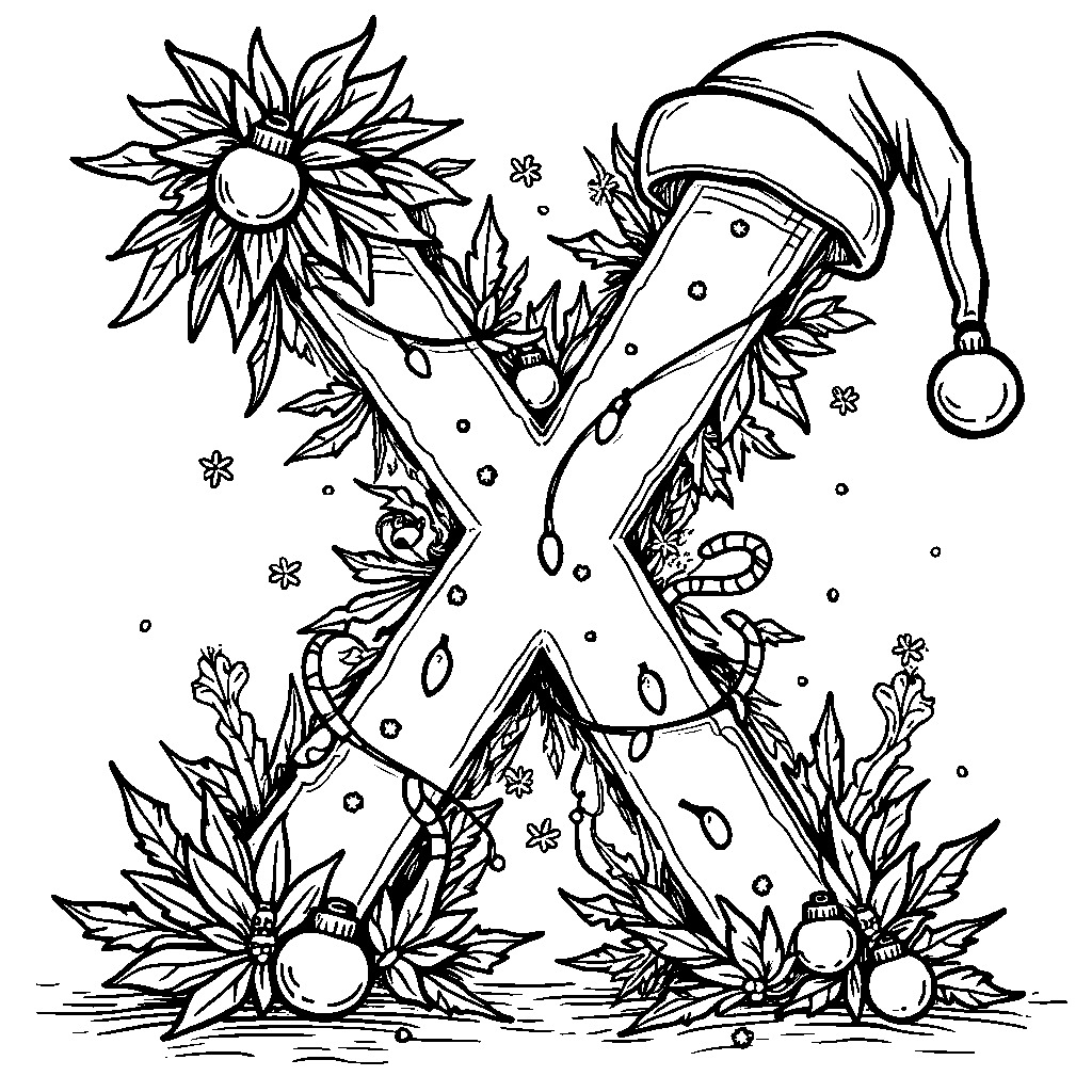 An X adorned with holiday decorations