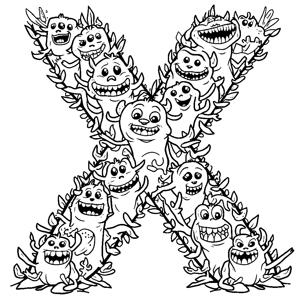 An X covered in cute cartoon monsters