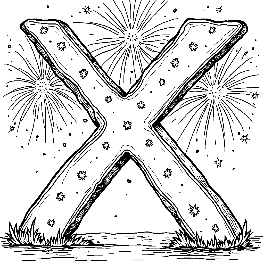 An X drawn with fireworks exploding around it