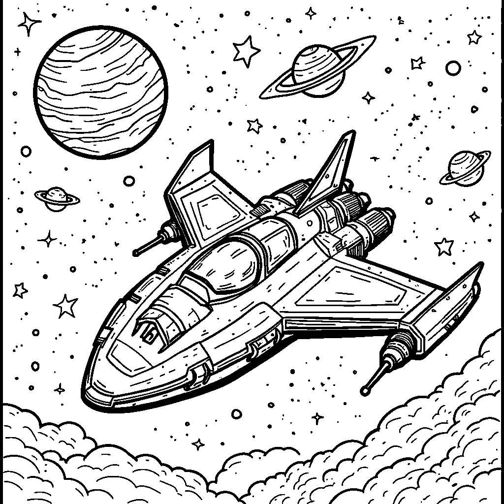 An X-shaped spaceship exploring outer space