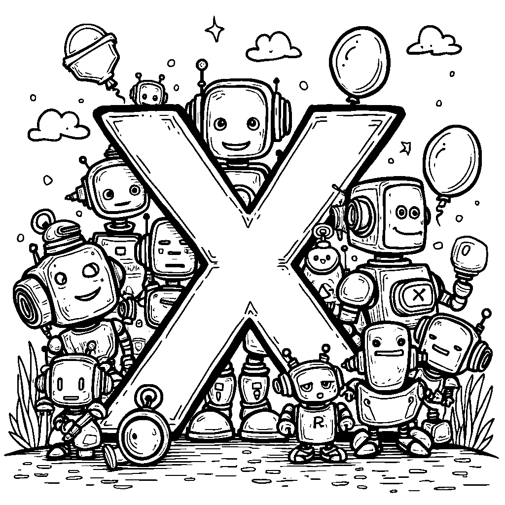 An X surrounded by friendly robots