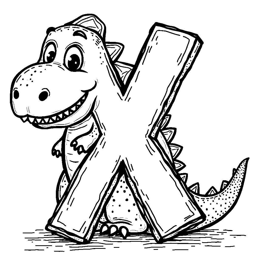 An X with a cute dinosaur peeking from behind