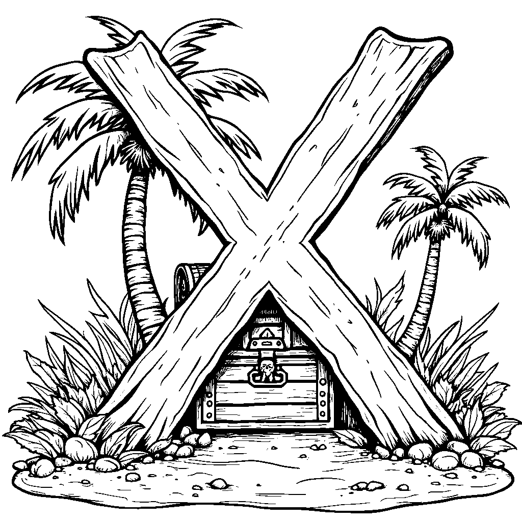 An X with a treasure chest at its base