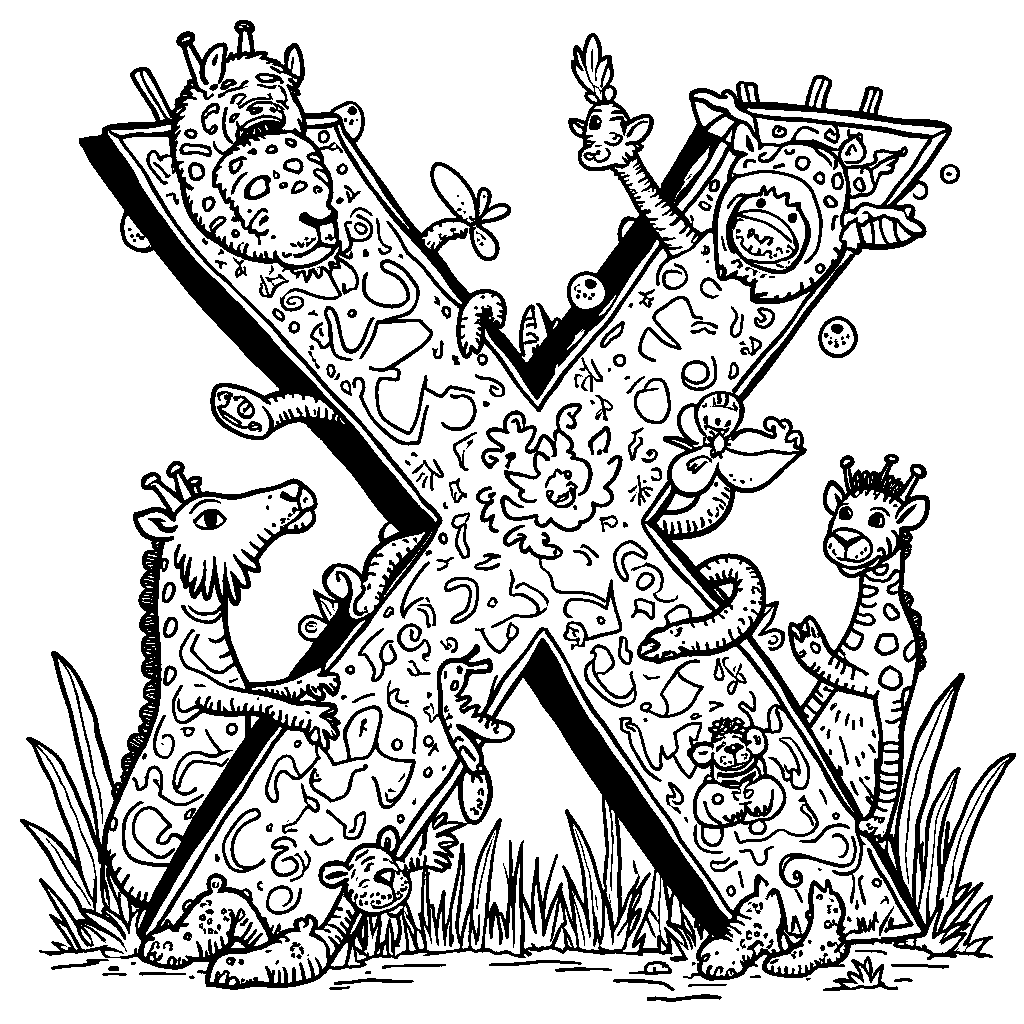 An X with various animals dancing around it