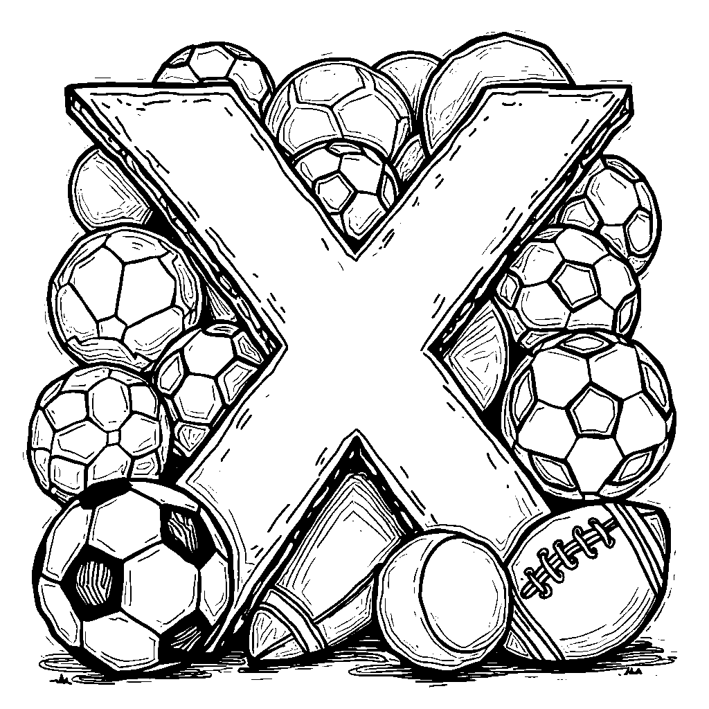 A sports-themed X with balls around it