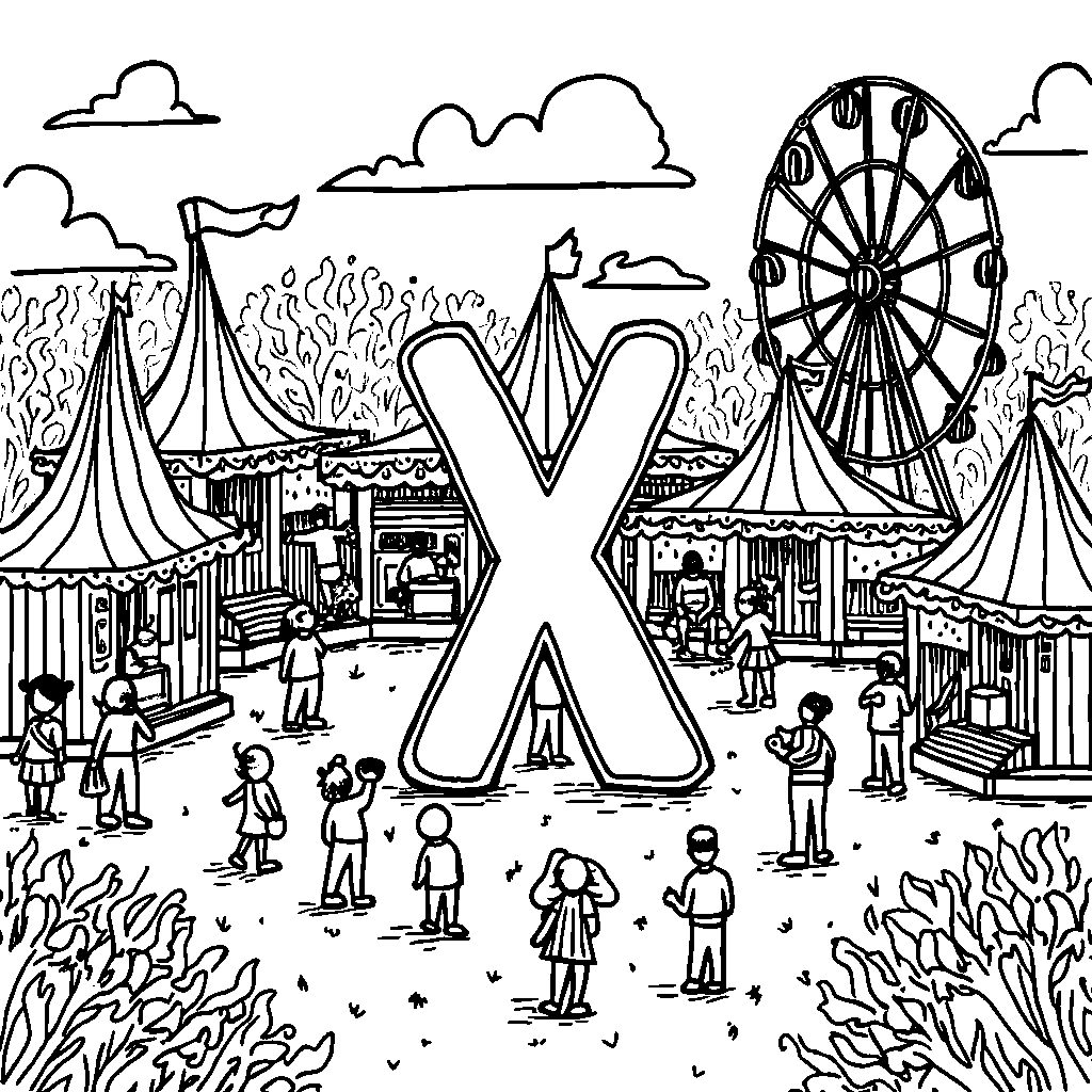 The letter X as a part of a carnival scene