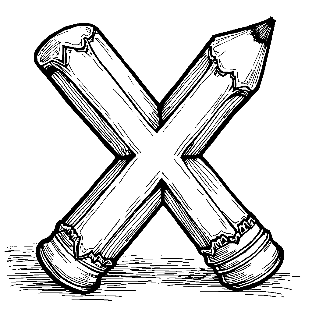 The letter X drawn as a giant pencil