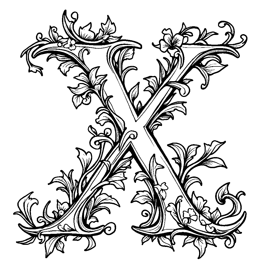 The letter X elegantly illustrated with vines